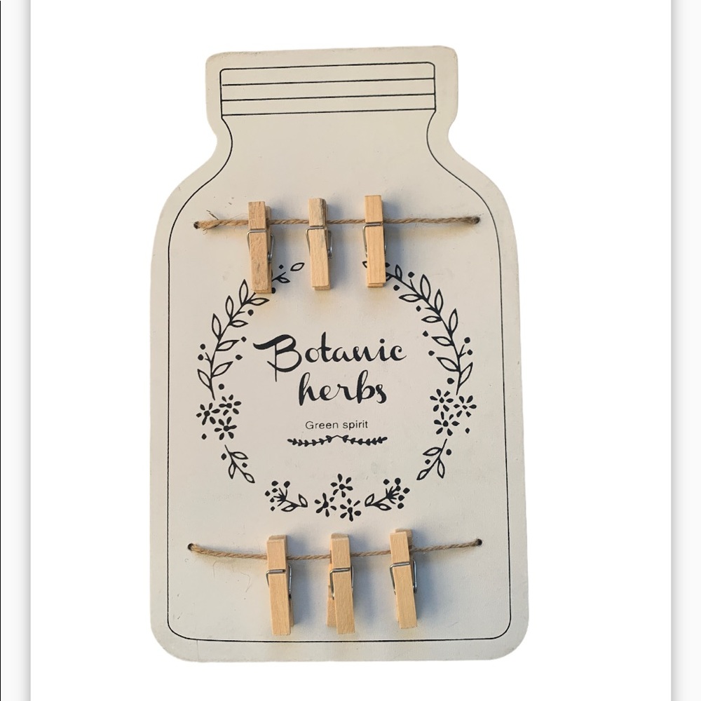 Vintage wood recipe hanging board with 6 wooden clips